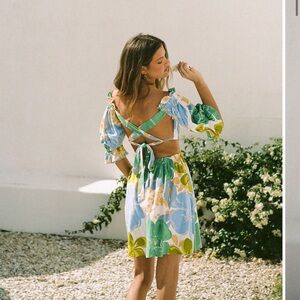 Sabo Skirt Floral Mini Dress - Blue and Green